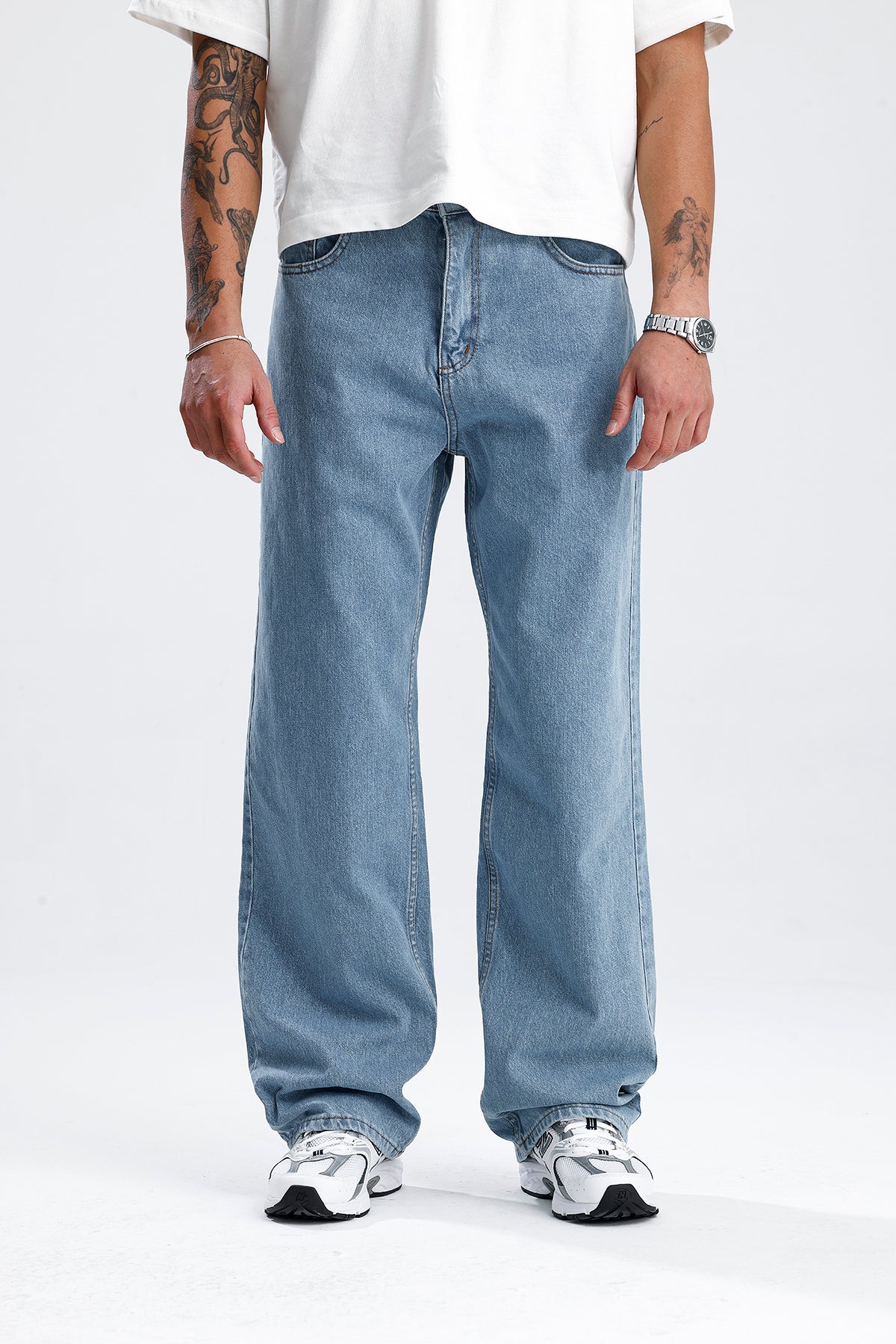 Gökyüzü Mavisi Baggy Kot Pantolon