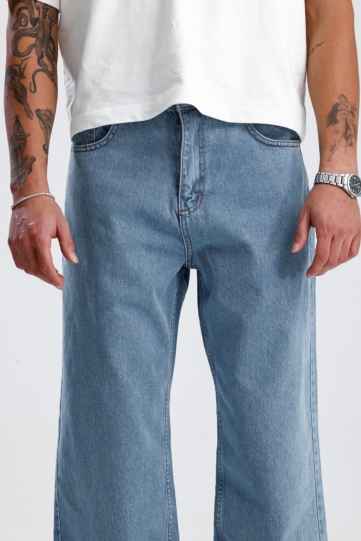 Gökyüzü Mavisi Baggy Kot Pantolon