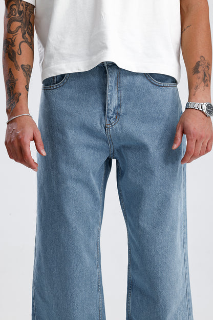 Gökyüzü Mavisi Baggy Kot Pantolon