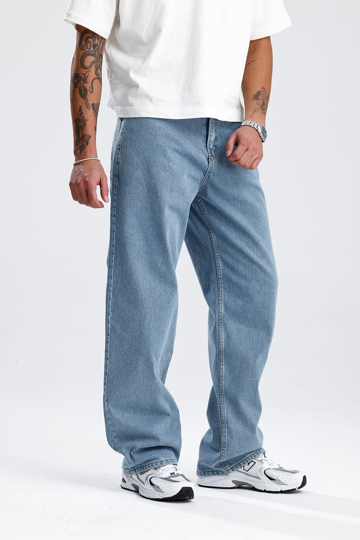 Gökyüzü Mavisi Baggy Kot Pantolon