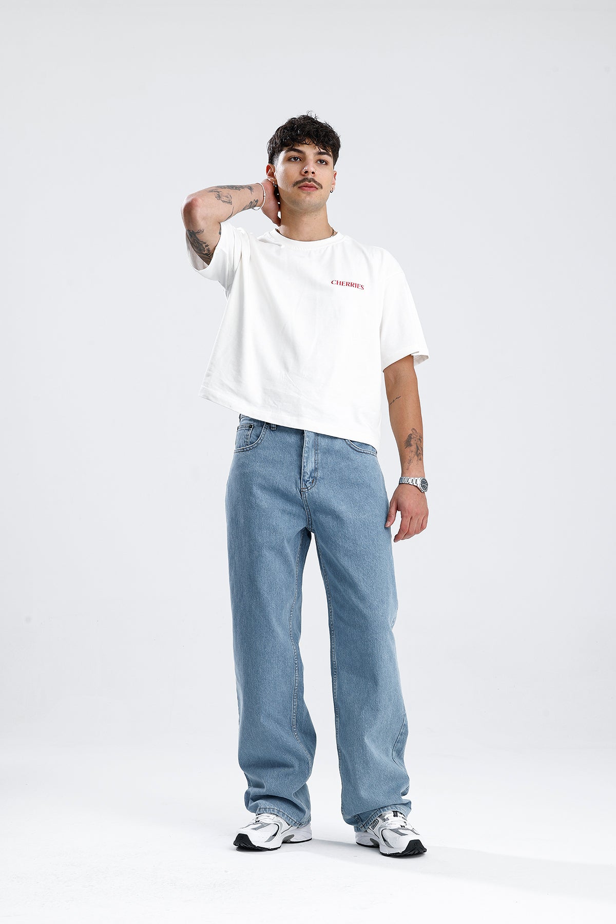 Gökyüzü Mavisi Baggy Kot Pantolon