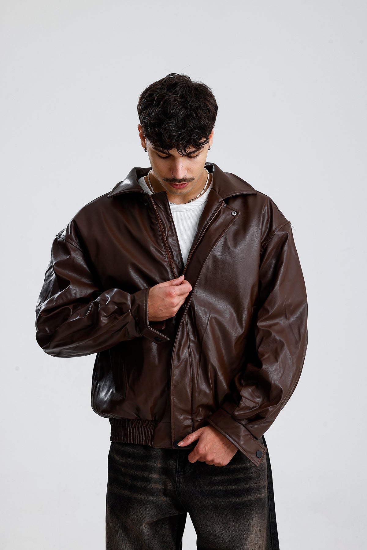 Oversize Bomber Deri Ceket