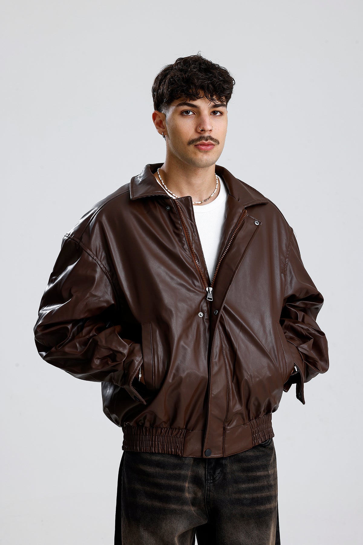 Oversize Bomber Deri Ceket