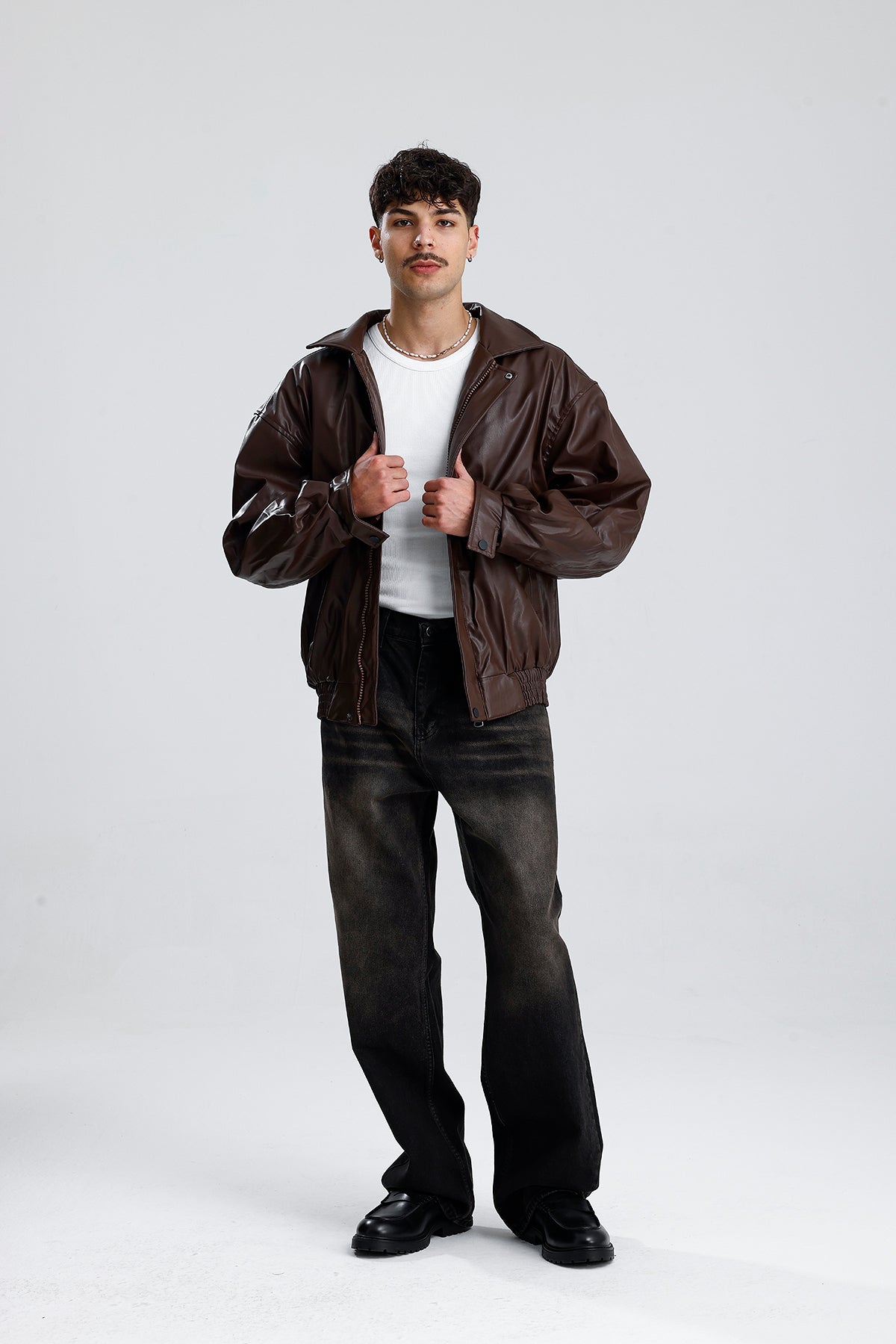 Oversize Bomber Deri Ceket