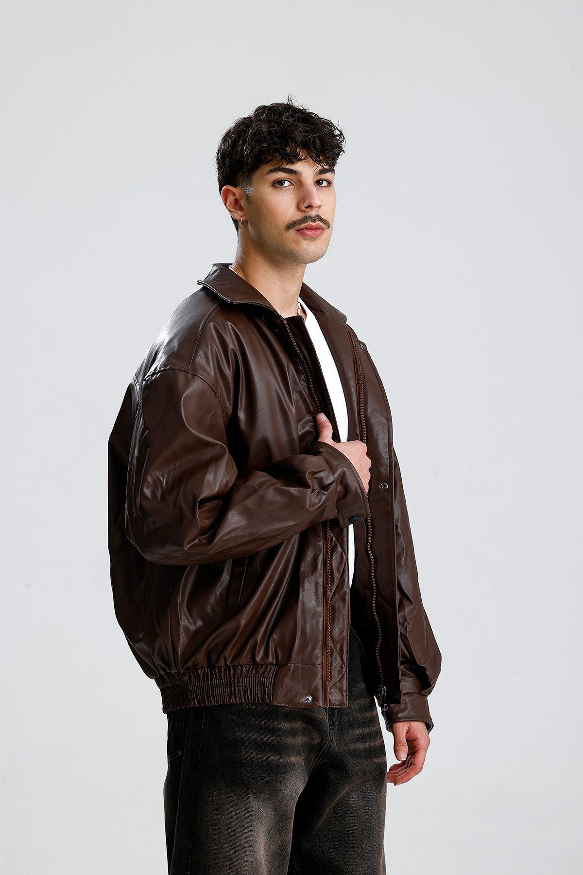 Oversize Bomber Deri Ceket