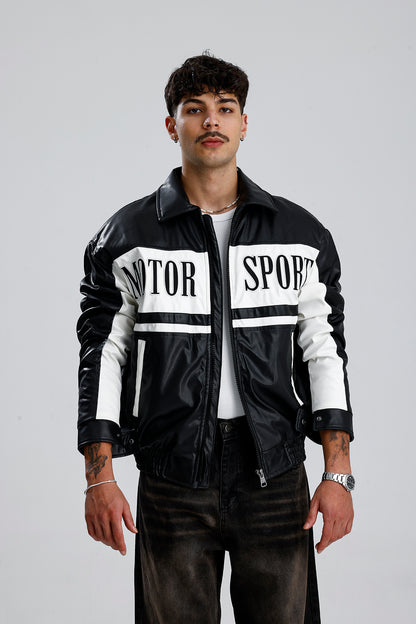MOTOR SPORT Detay Oversize Siyah Deri Ceket