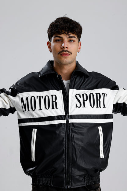 MOTOR SPORT Detay Oversize Siyah Deri Ceket