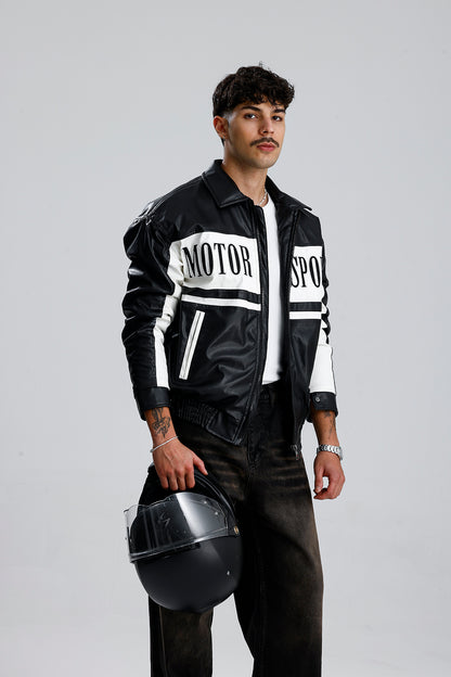 MOTOR SPORT Detay Oversize Siyah Deri Ceket