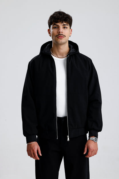 Relaxed Fit Kapüşonlu Siyah Mont