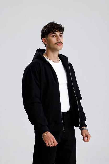 Relaxed Fit Kapüşonlu Siyah Mont