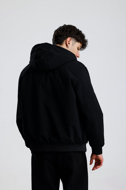 Relaxed Fit Kapüşonlu Siyah Mont