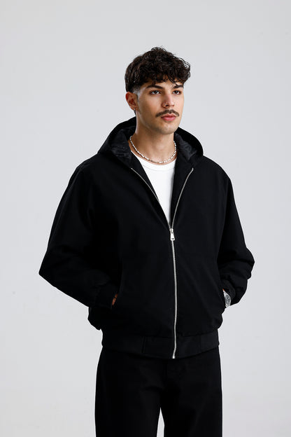 Relaxed Fit Kapüşonlu Siyah Mont