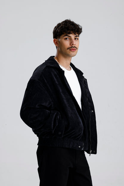 Siyah Kadife Oversize Bomber Ceket