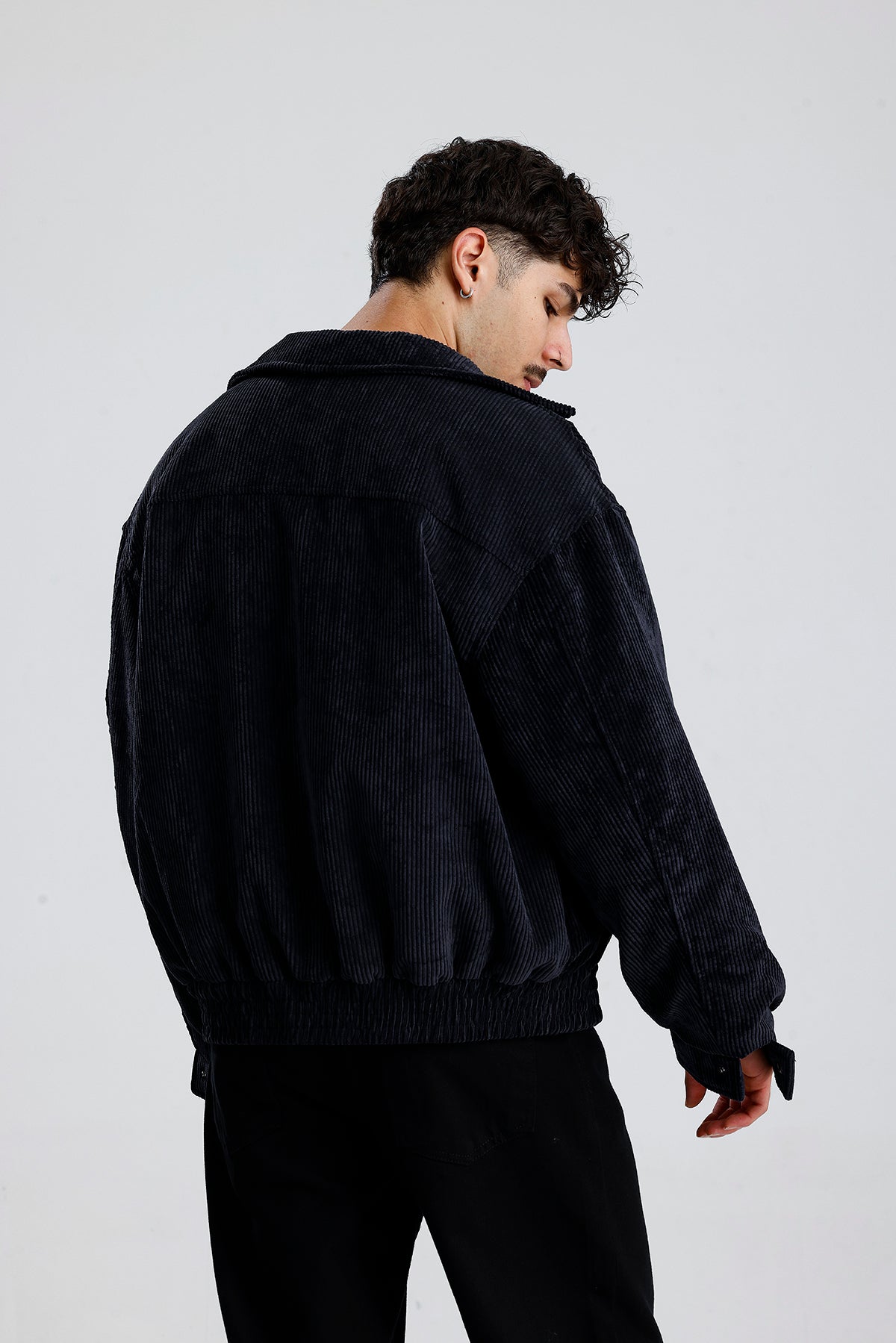 Siyah Kadife Oversize Bomber Ceket