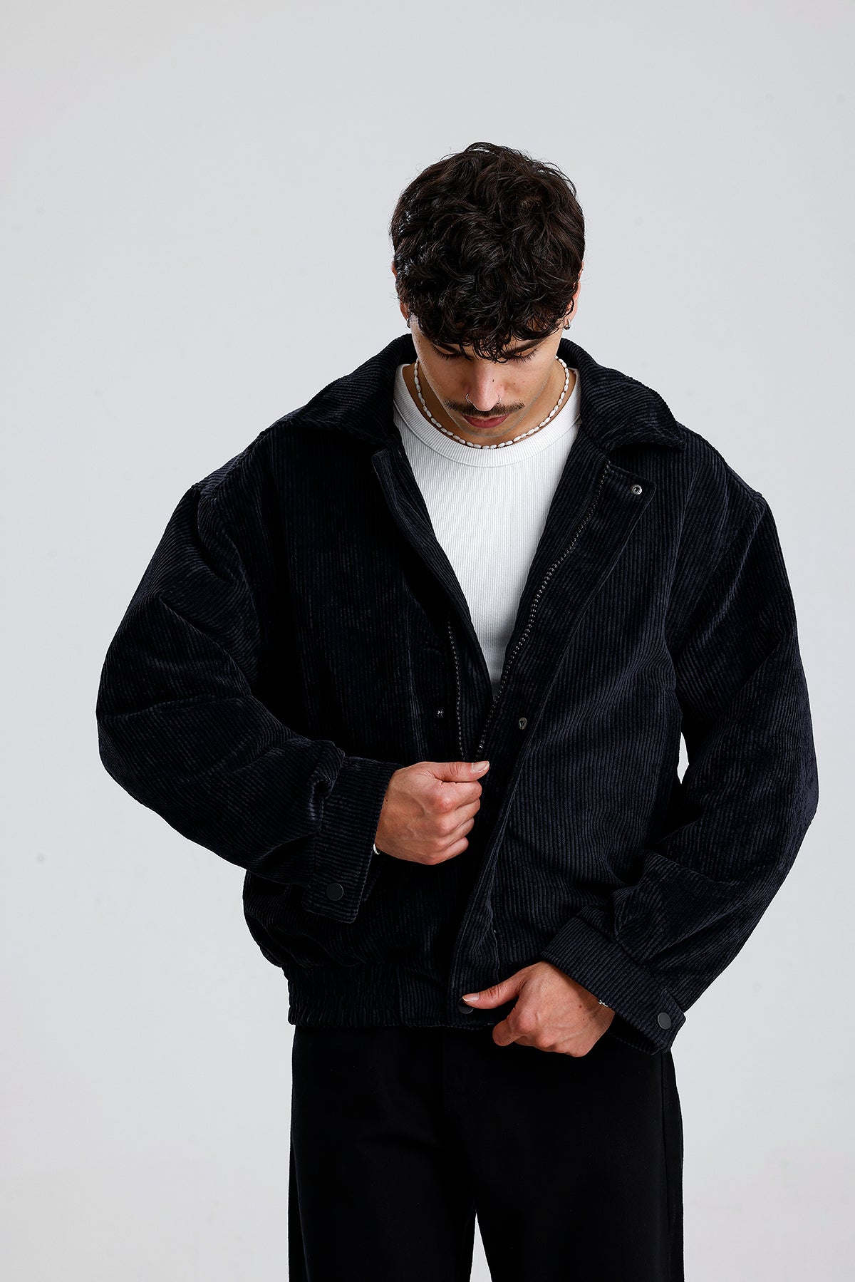 Siyah Kadife Oversize Bomber Ceket