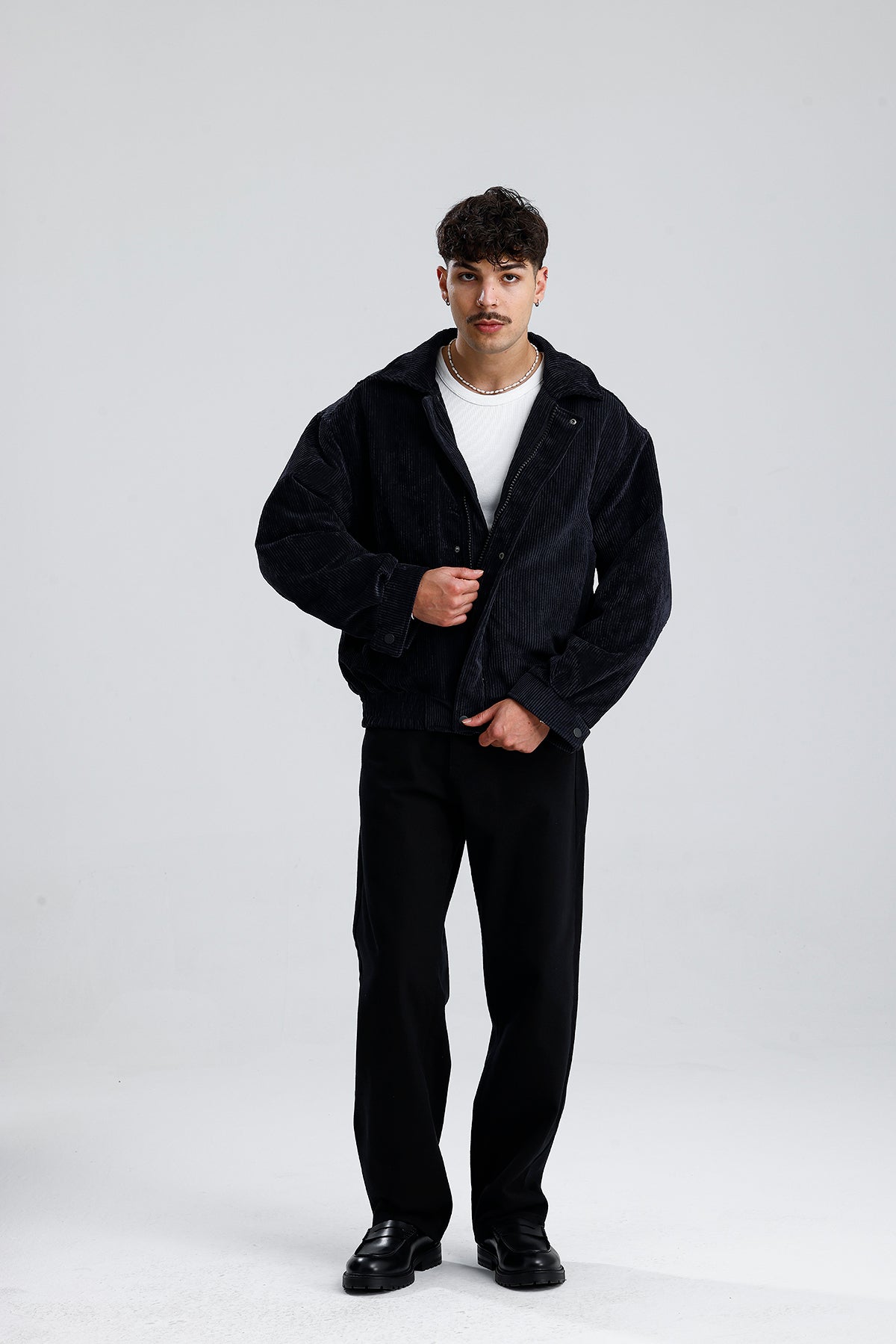 Siyah Kadife Oversize Bomber Ceket