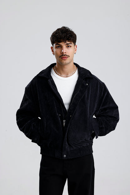 Siyah Kadife Oversize Bomber Ceket