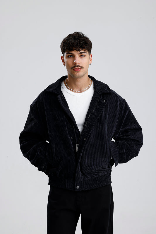 Siyah Kadife Oversize Bomber Ceket