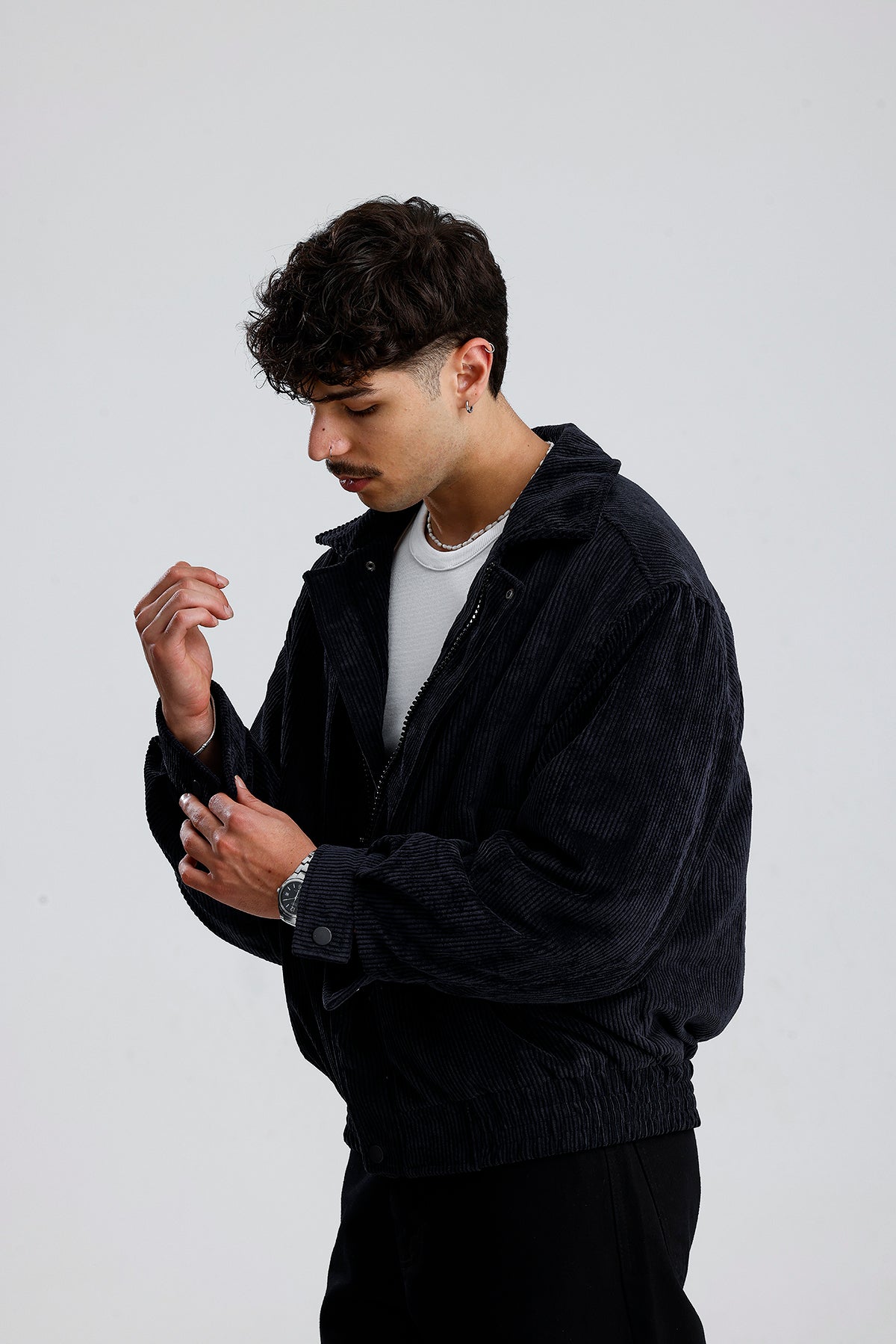 Siyah Kadife Oversize Bomber Ceket