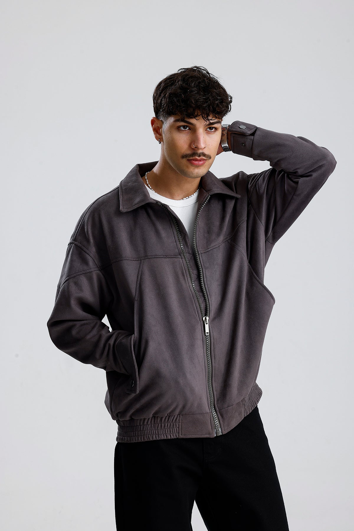 Süet Oversize Bomber Ceket