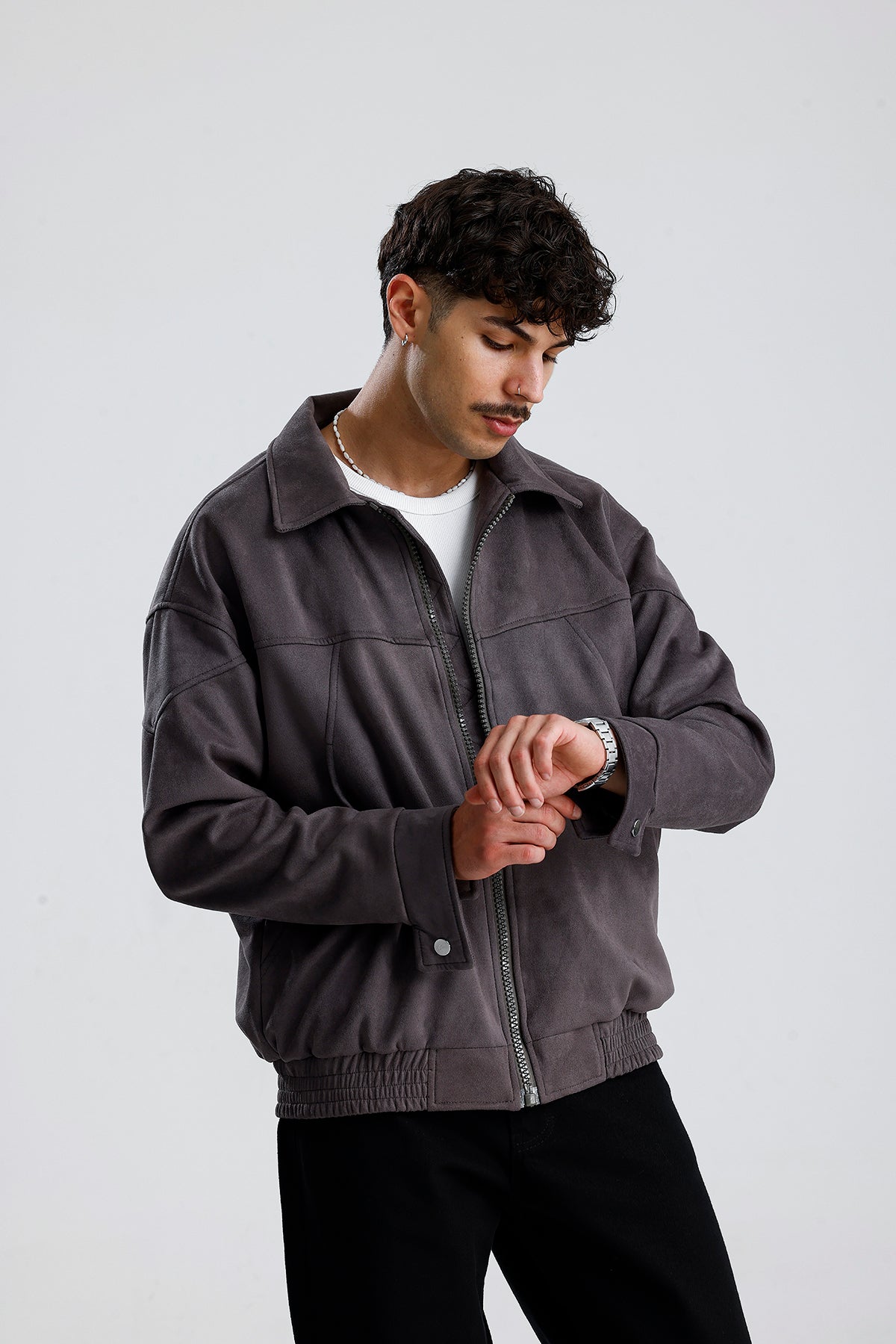 Süet Oversize Bomber Ceket