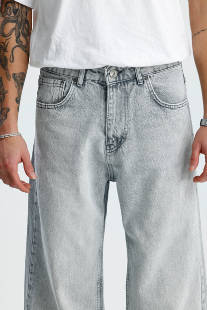 Premium Açık Gri Baggy Kot Pantolon