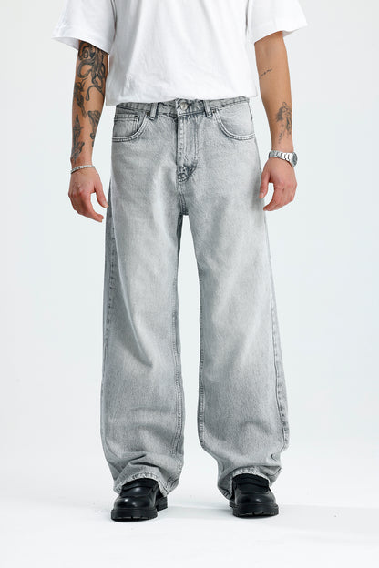 Premium Açık Gri Baggy Kot Pantolon