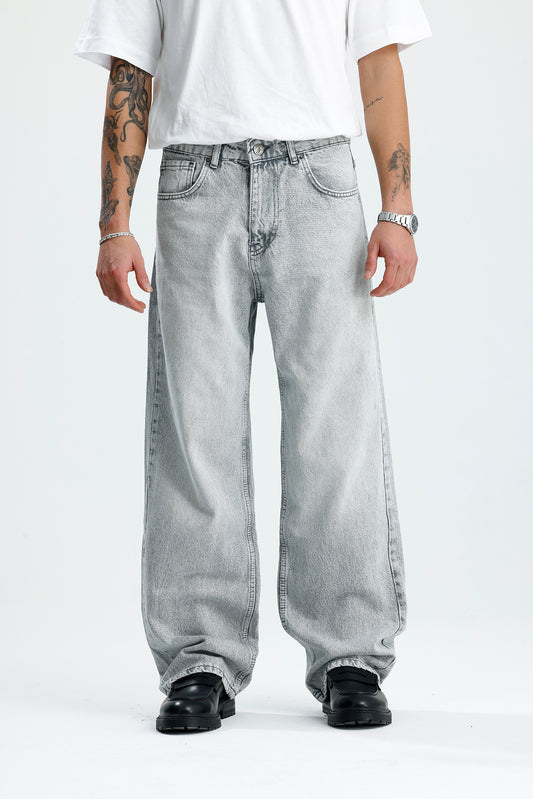 Premium Açık Gri Baggy Kot Pantolon