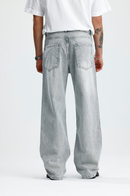 Premium Açık Gri Baggy Kot Pantolon