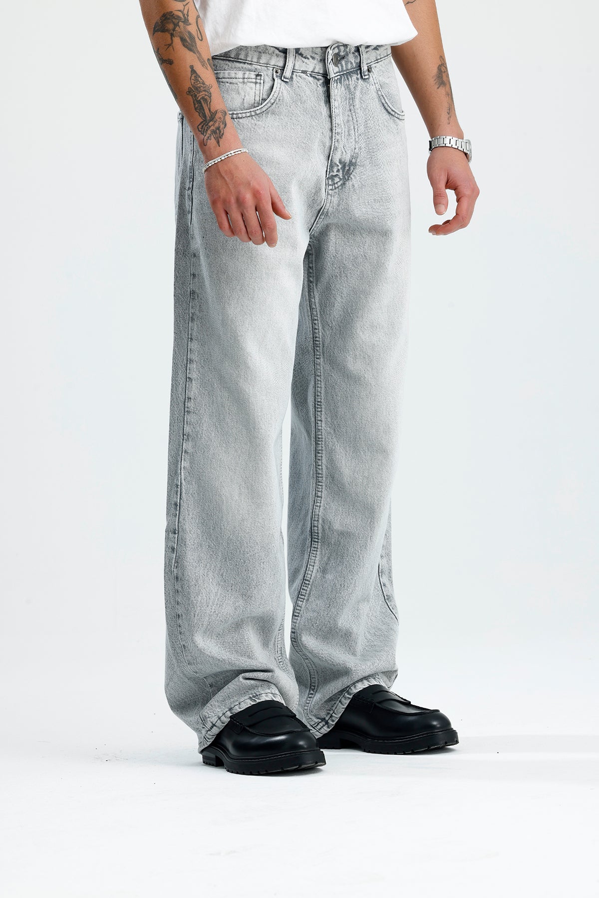 Premium Açık Gri Baggy Kot Pantolon