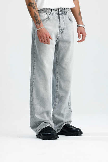 Premium Açık Gri Baggy Kot Pantolon