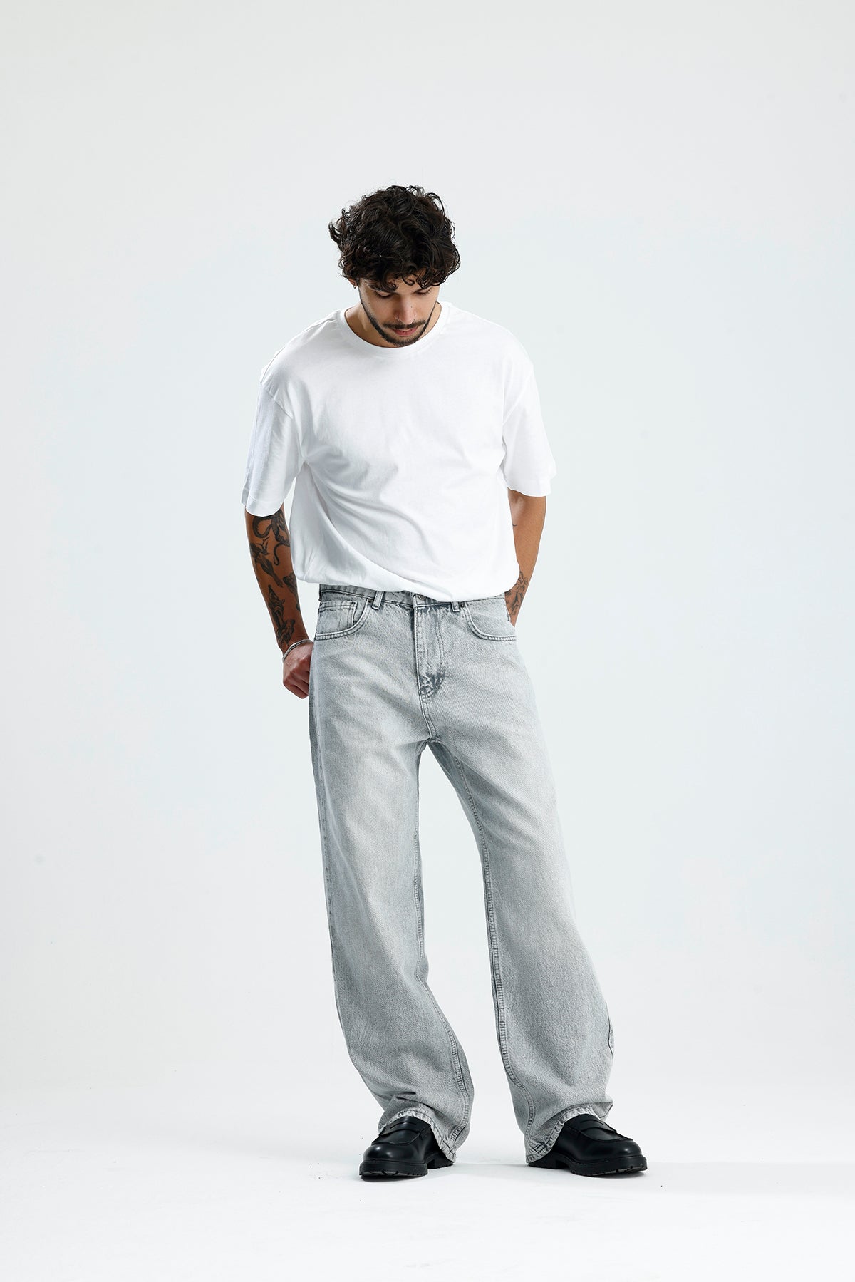 Premium Açık Gri Baggy Kot Pantolon