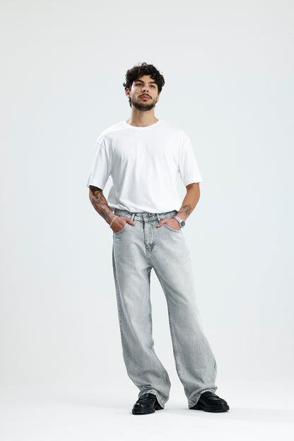 Premium Açık Gri Baggy Kot Pantolon