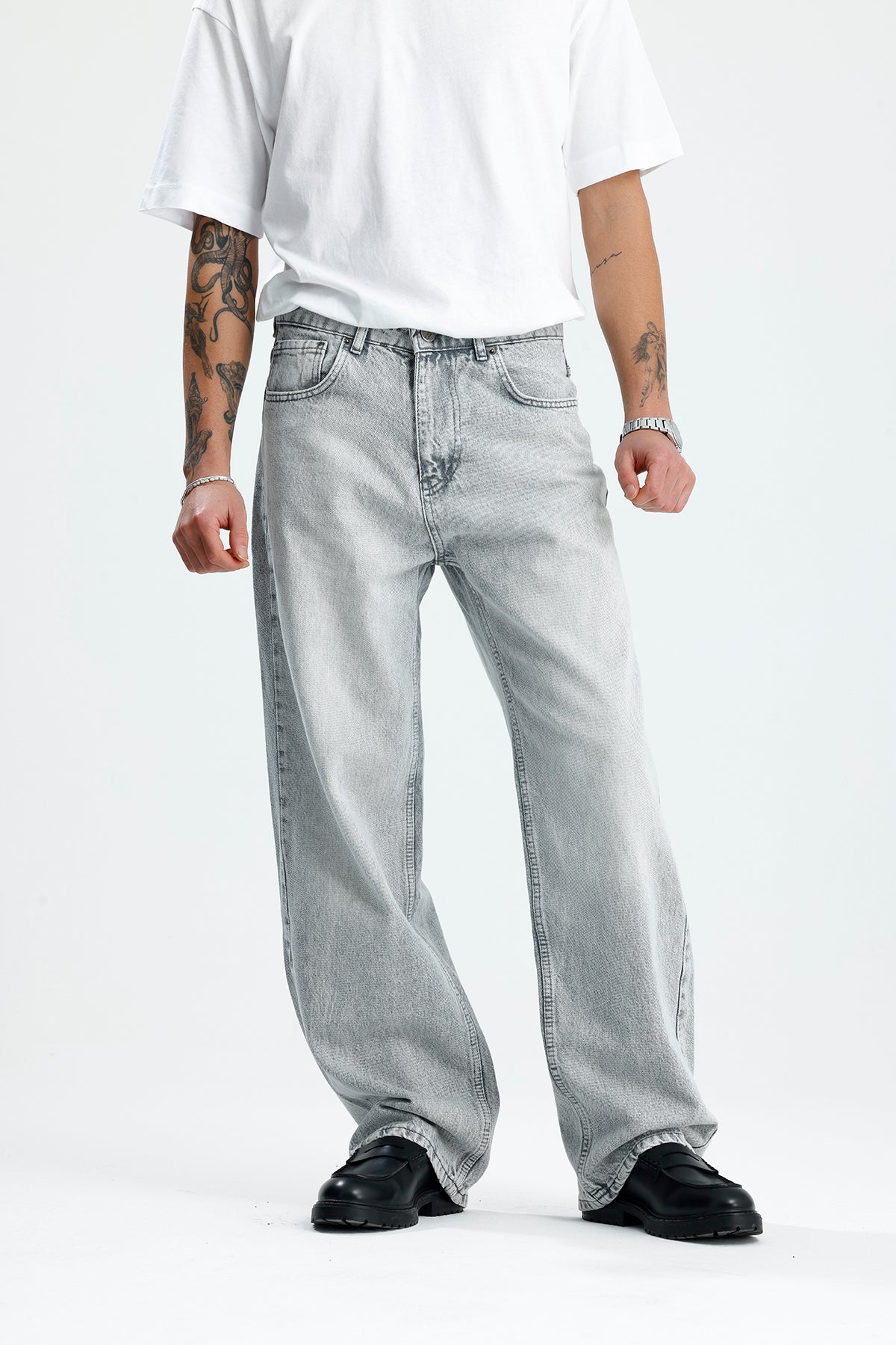 Premium Açık Gri Baggy Kot Pantolon