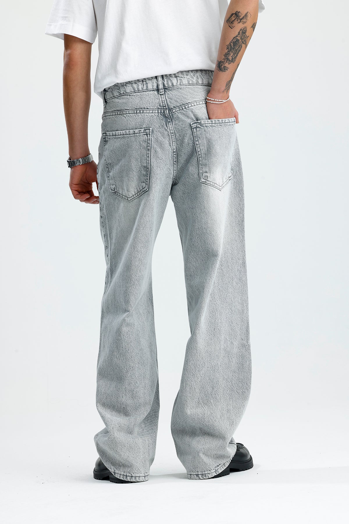 Premium Açık Gri Baggy Kot Pantolon