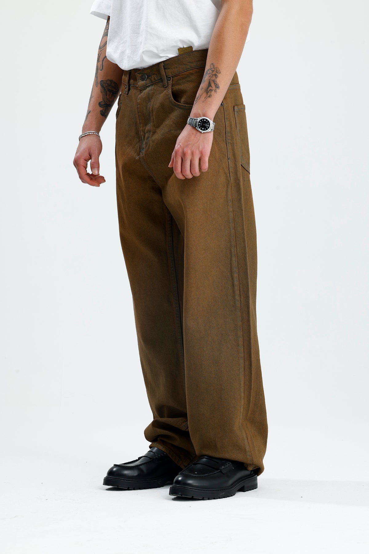 Basic Kahverengi Baggy Kot Pantolon