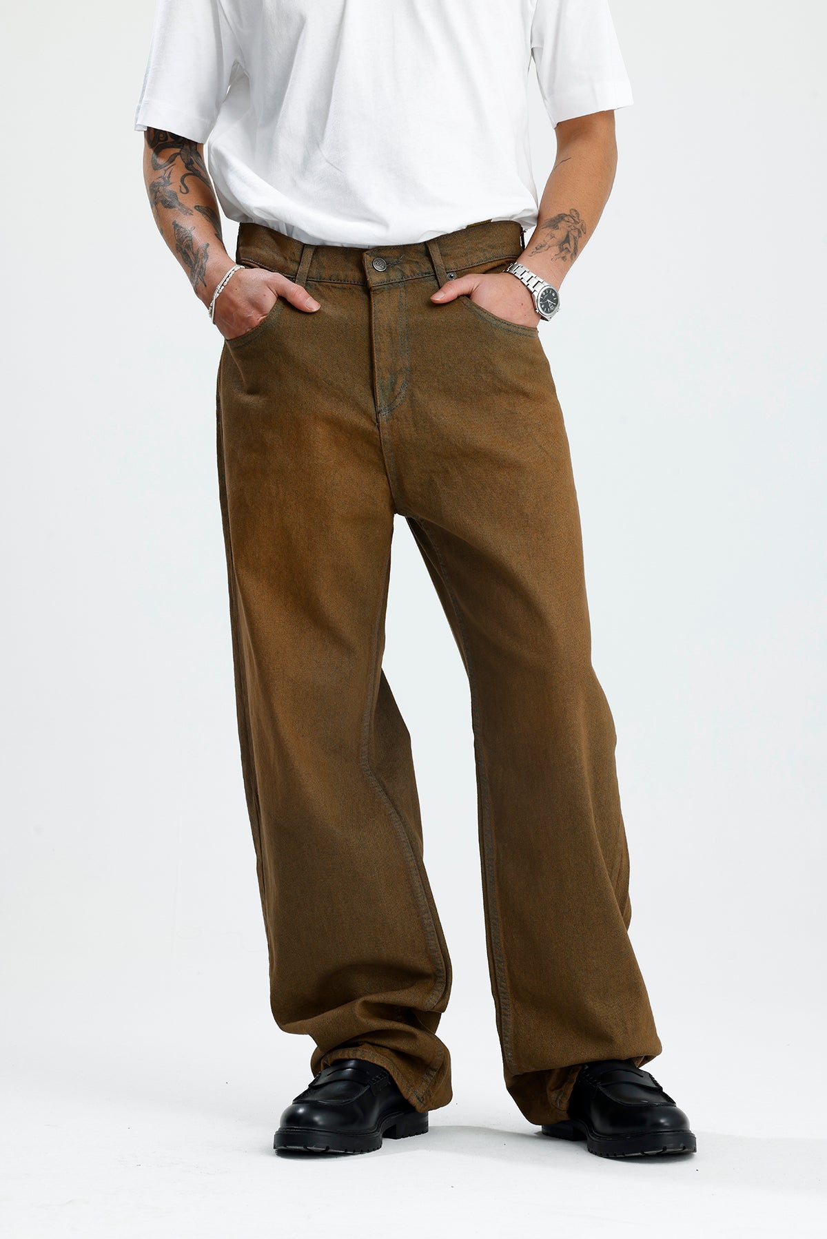 Basic Kahverengi Baggy Kot Pantolon