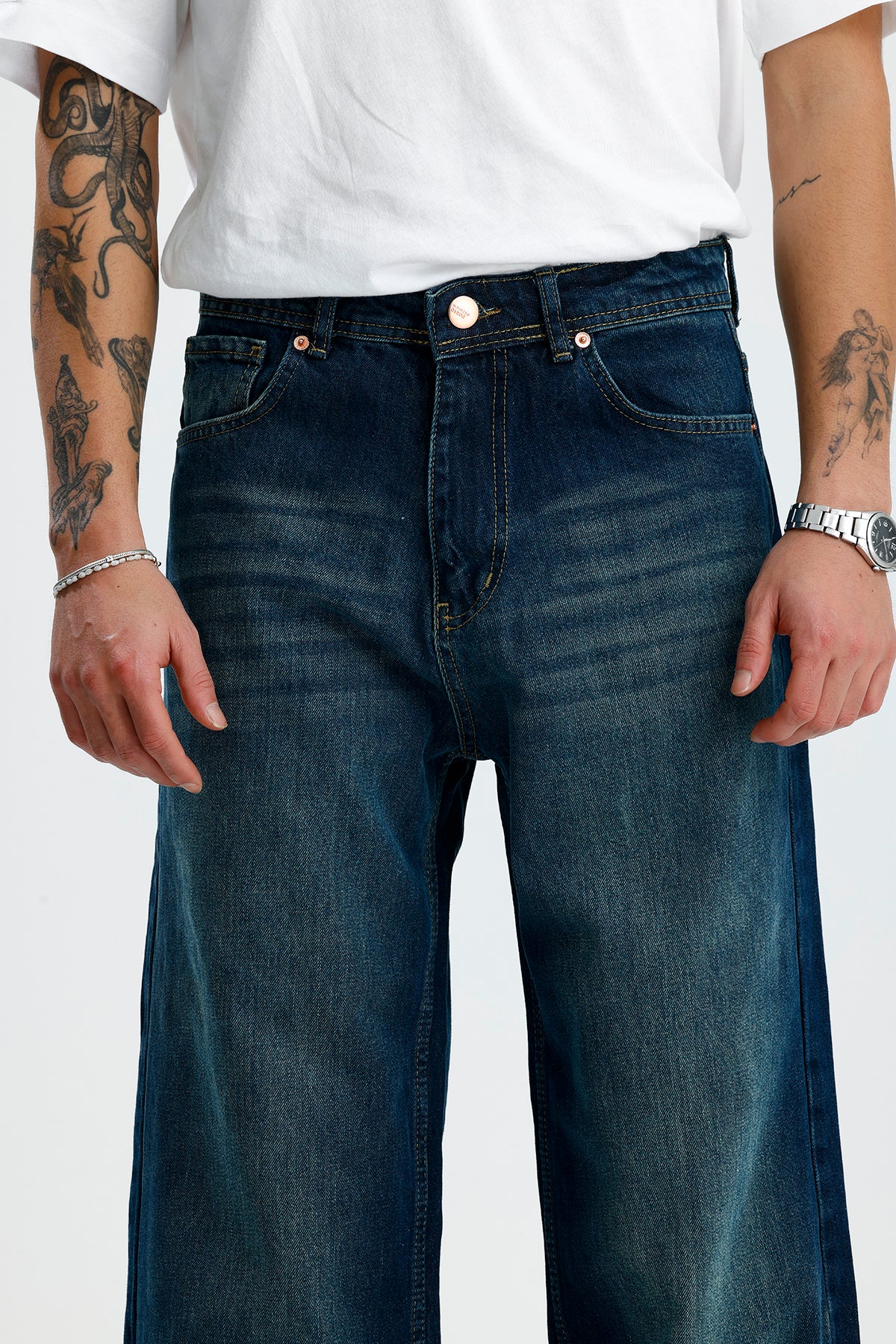 ATE Ocean Blue Washed Baggy Kot Pantolon