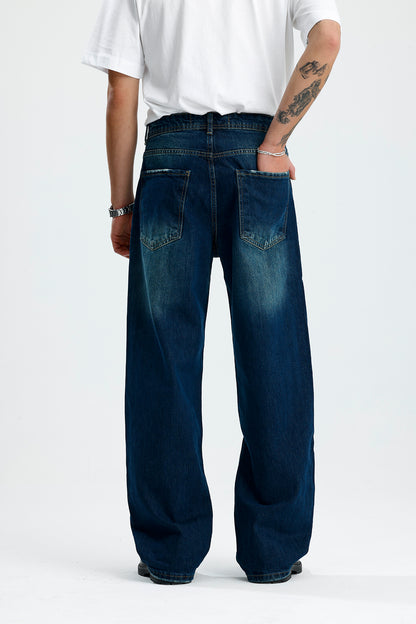 ATE Ocean Blue Washed Baggy Kot Pantolon