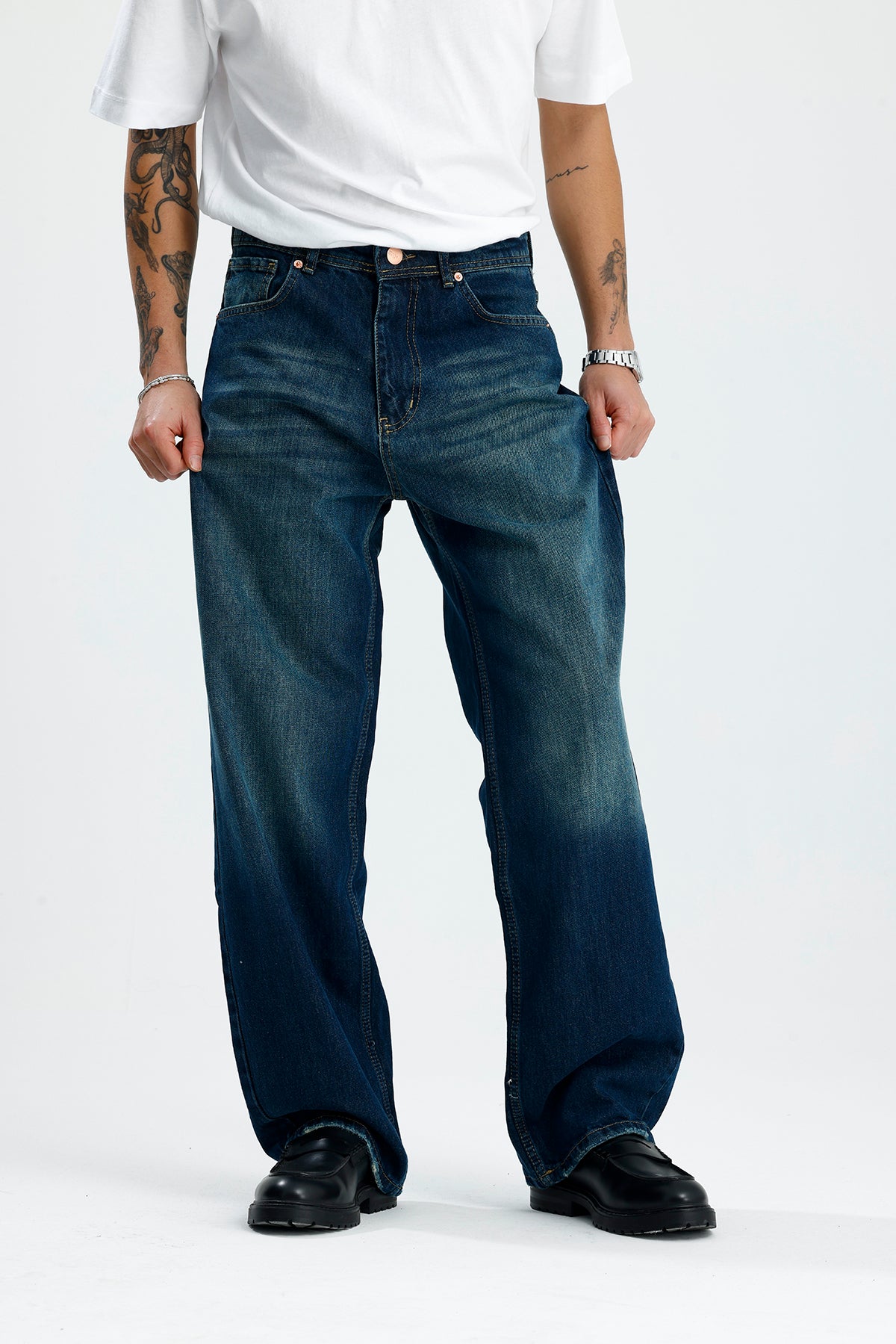 ATE Ocean Blue Washed Baggy Kot Pantolon