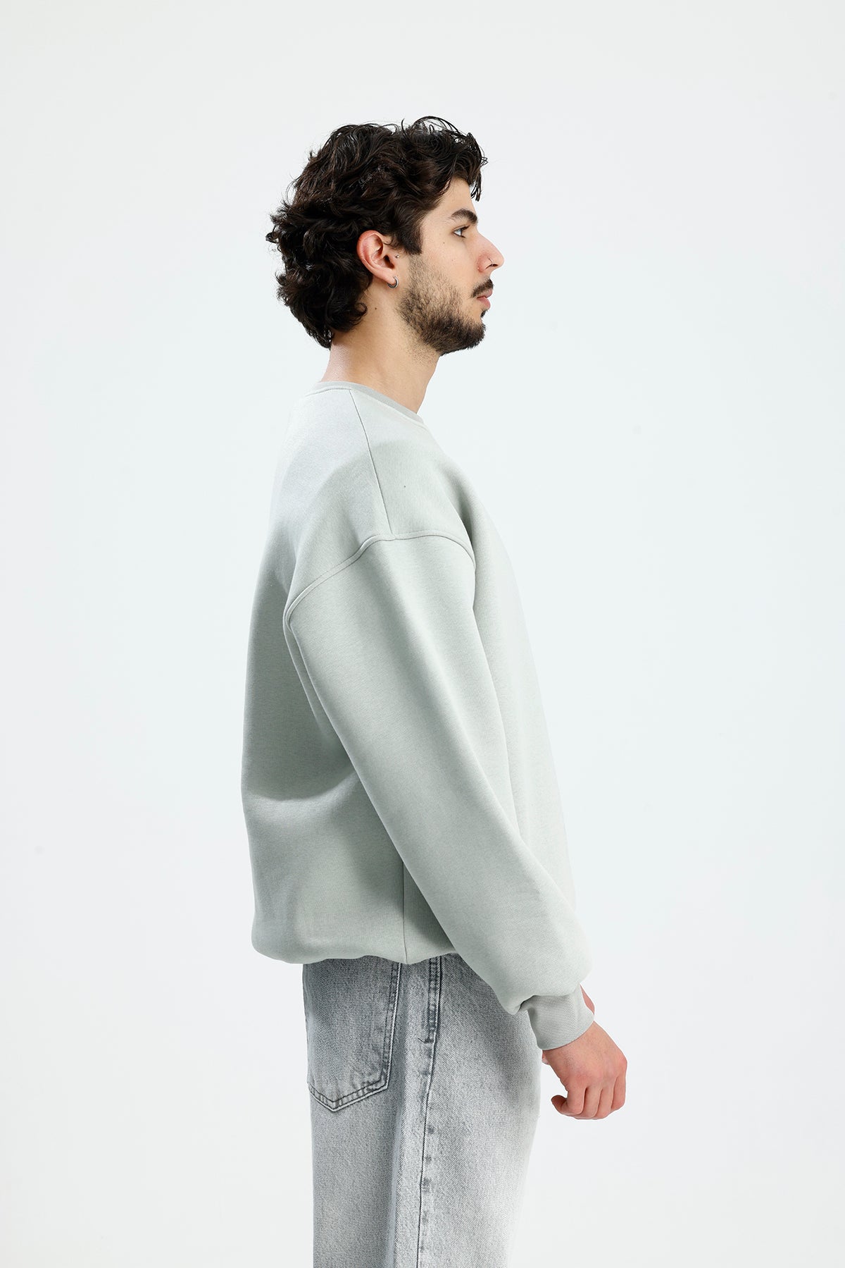 Basic Bisiklet Yaka Oversize Sweatshirt