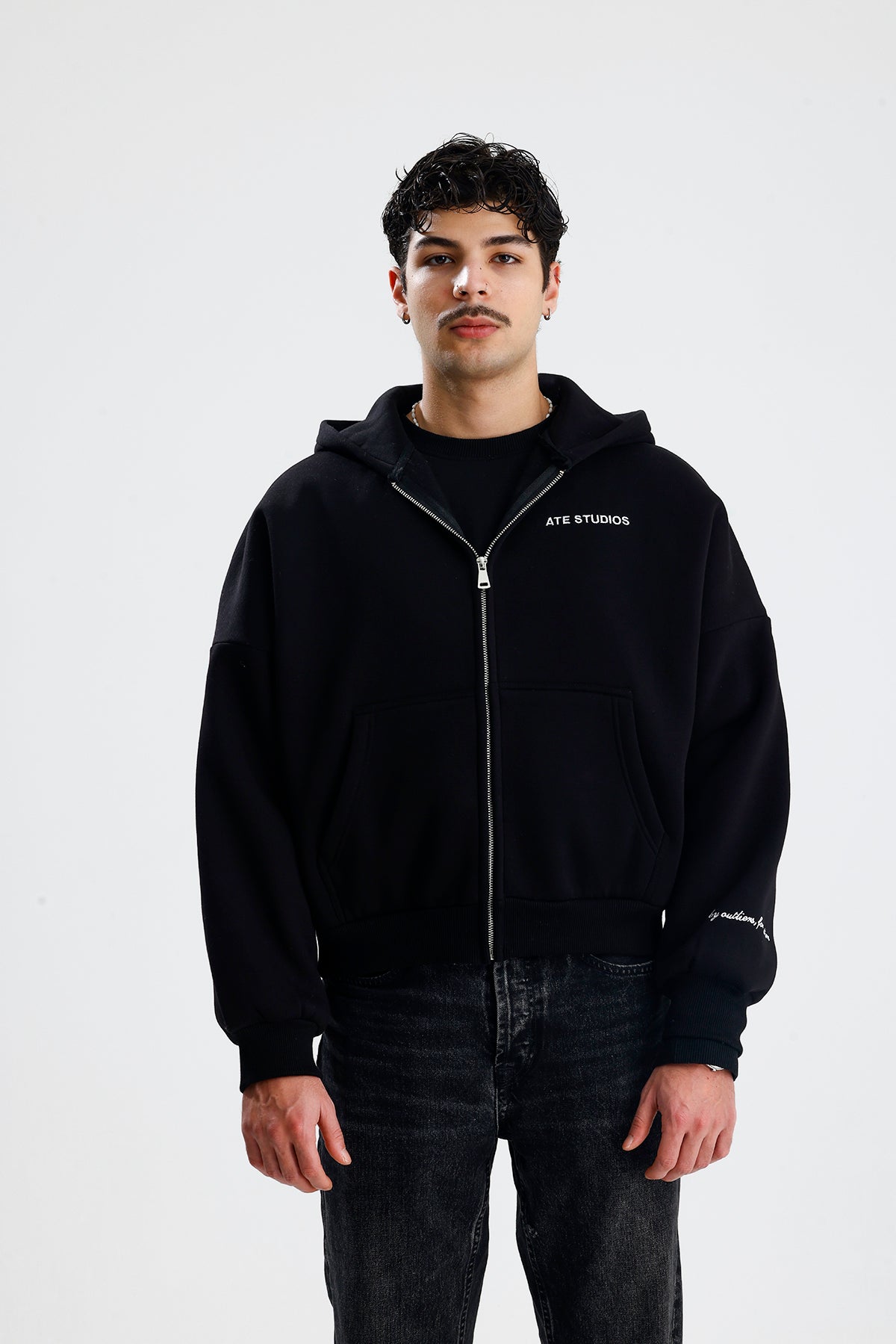 ATE STUDIOS Nakışlı Premium Boxy Fit Oversize Zip Hoodie