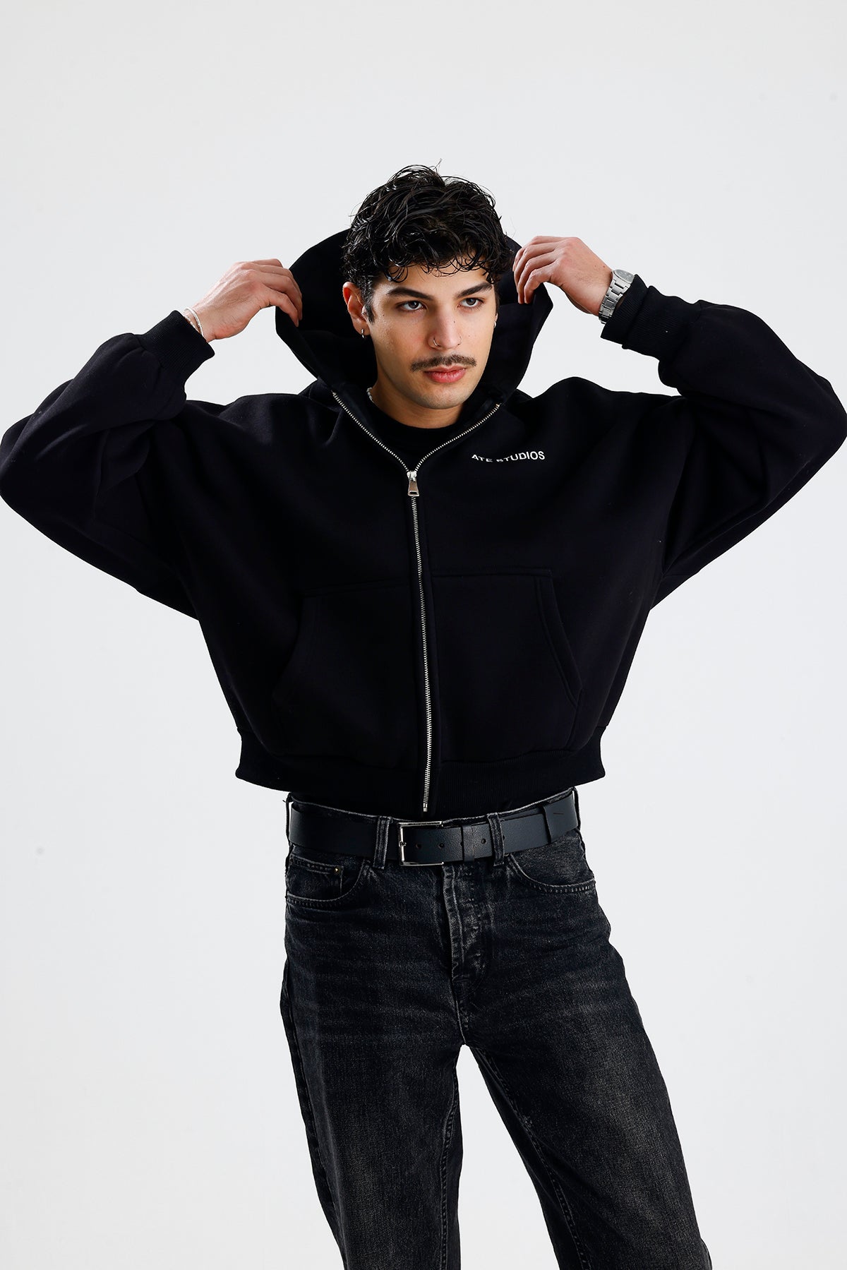ATE STUDIOS Nakışlı Premium Boxy Fit Oversize Zip Hoodie