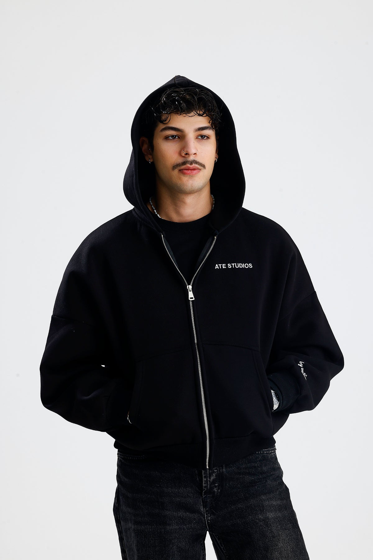 ATE STUDIOS Nakışlı Premium Boxy Fit Oversize Zip Hoodie