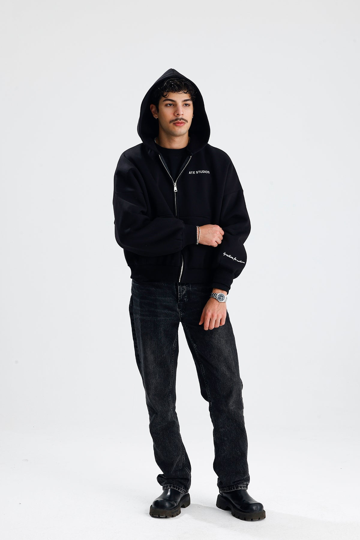 ATE STUDIOS Nakışlı Premium Boxy Fit Oversize Zip Hoodie