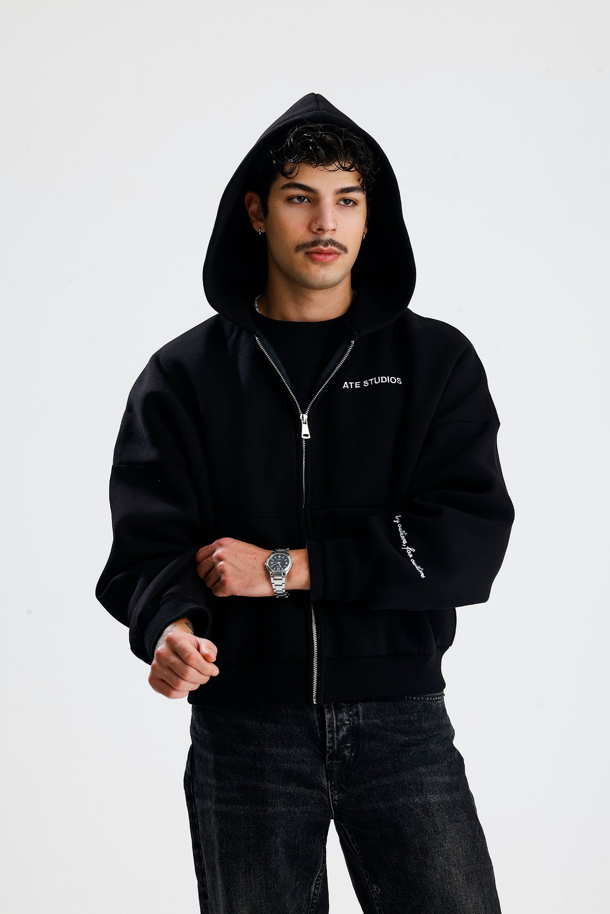 ATE STUDIOS Nakışlı Premium Boxy Fit Oversize Zip Hoodie