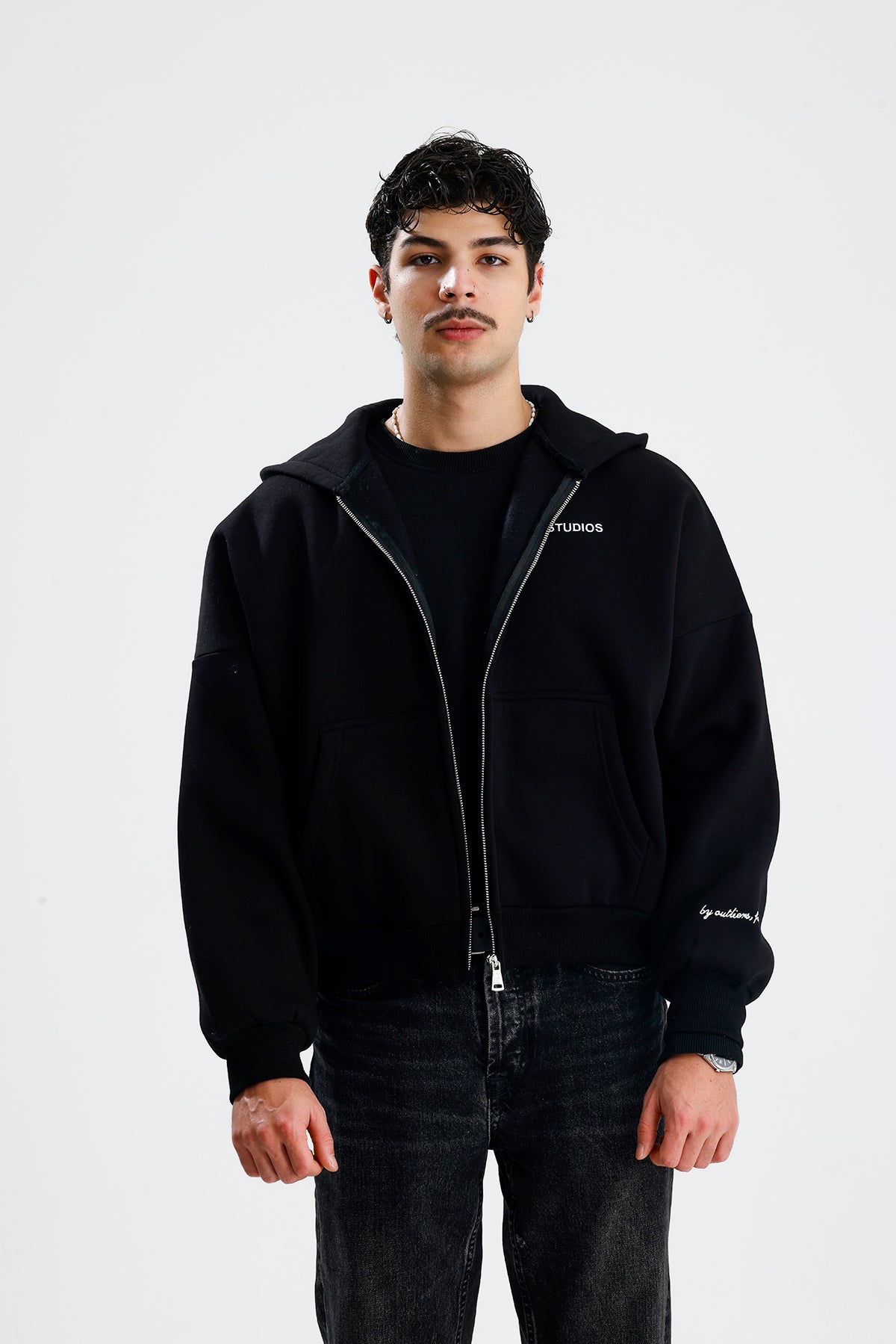 ATE STUDIOS Nakışlı Premium Boxy Fit Oversize Zip Hoodie