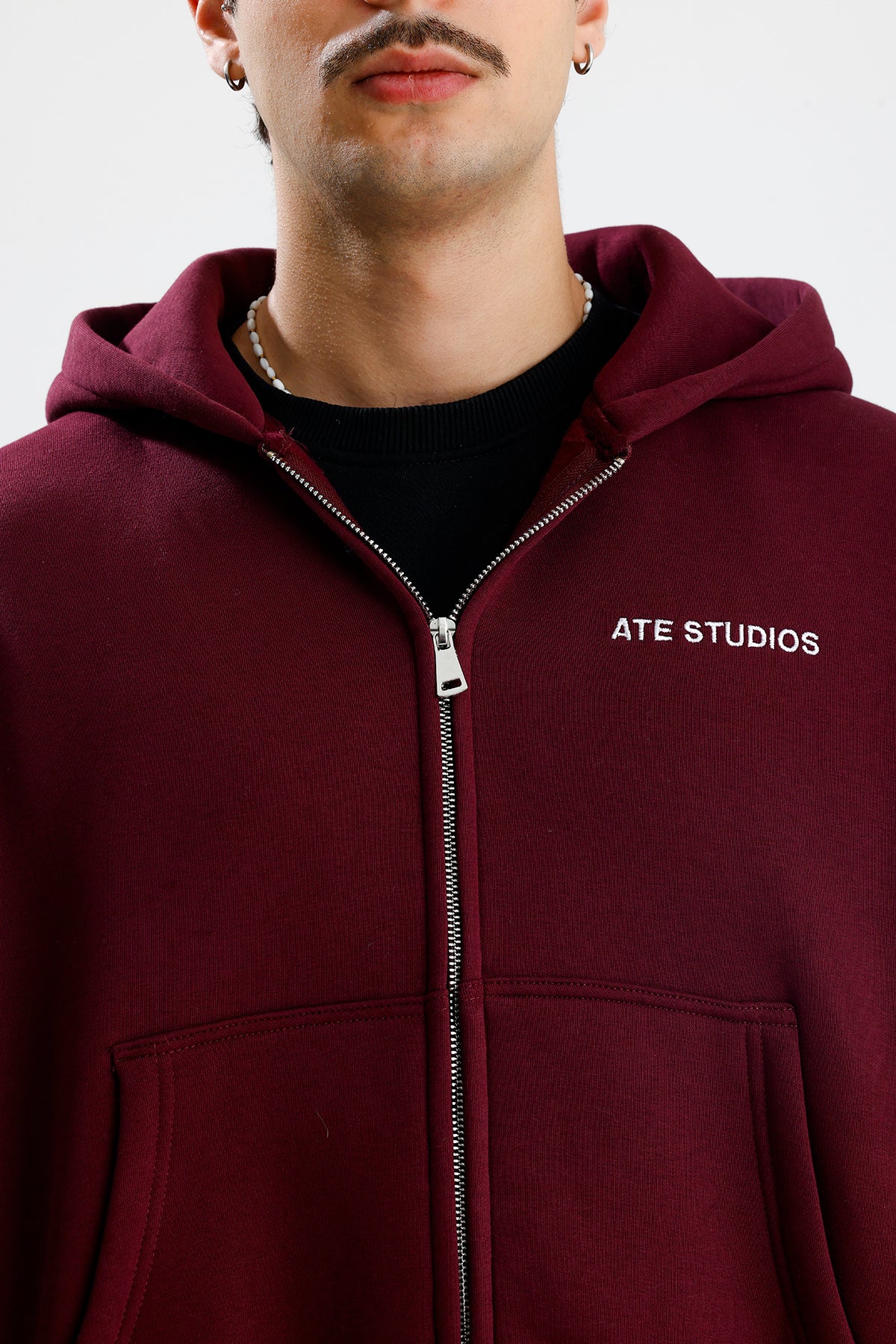 ATE STUDIOS Nakışlı Premium Boxy Fit Oversize Zip Hoodie