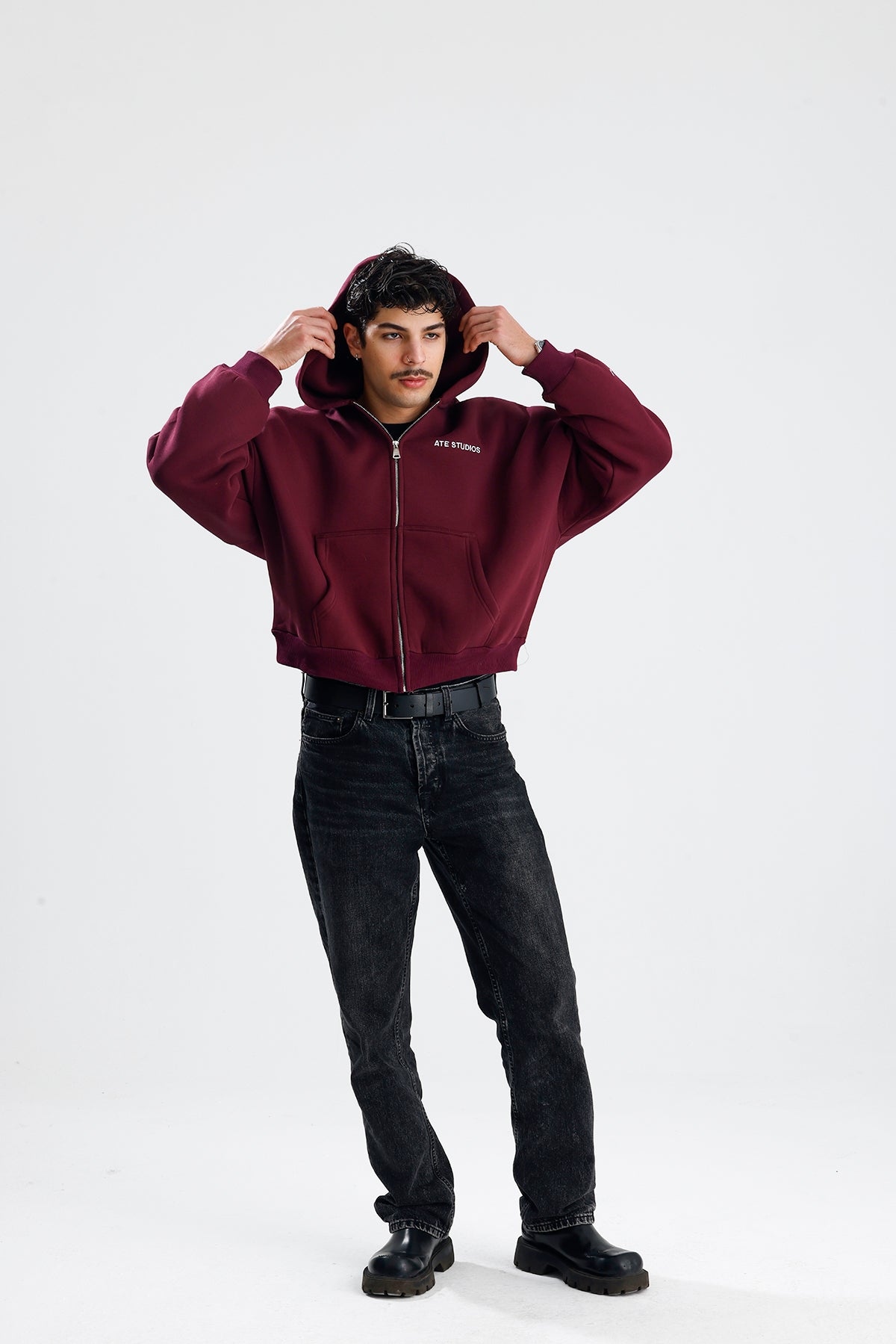 ATE STUDIOS Nakışlı Premium Boxy Fit Oversize Zip Hoodie