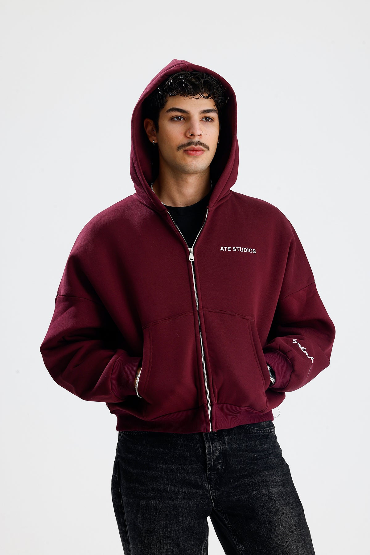 ATE STUDIOS Nakışlı Premium Boxy Fit Oversize Zip Hoodie